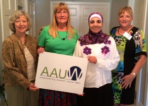 Our local schlarship recipients, Ingrid Laas and mina El Karmadi with Scholarship Chair, Ellen O'Shaughnessy and President Patricia Ross